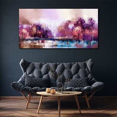 Pink reflections in a winter landscape Print on canvas