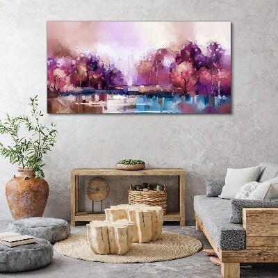 Pink reflections in a winter landscape Print on canvas
