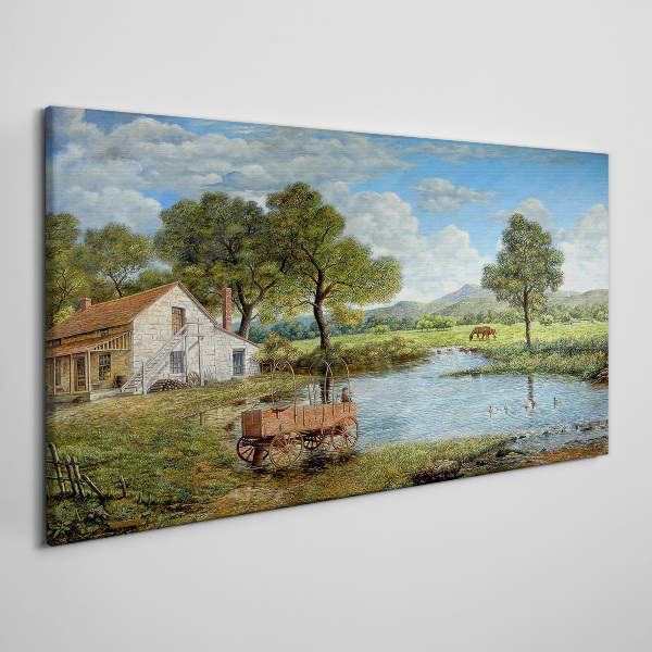 A peaceful rural landscape with a river Canvas wall art
