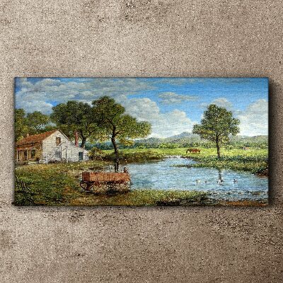 A peaceful rural landscape with a river Canvas wall art