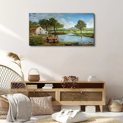 A peaceful rural landscape with a river Canvas wall art