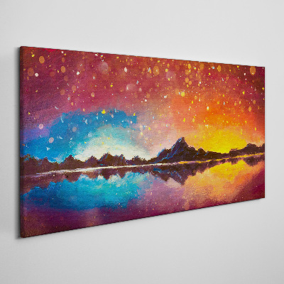 Sunset over a mountain lake Canvas wall art