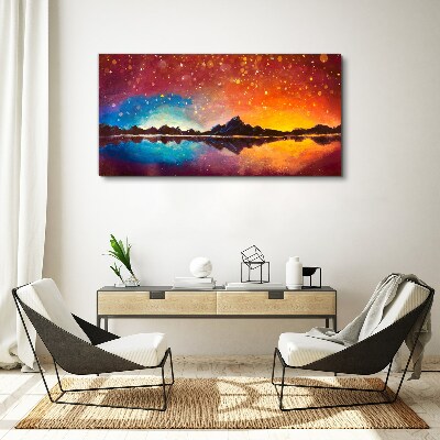 Sunset over a mountain lake Canvas wall art