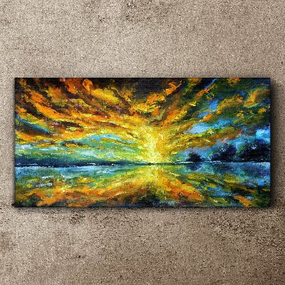 Lake trees sky sun Canvas Wall art