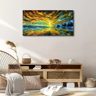 Golden clouds over calm water Canvas wall art