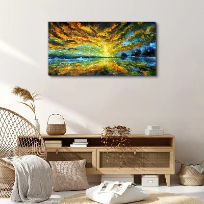 Lake trees sky sun Canvas Wall art