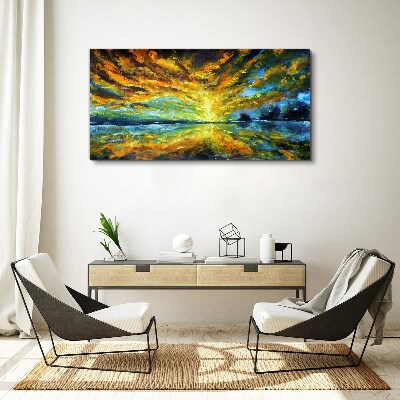 Golden clouds over calm water Canvas wall art