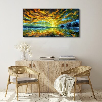 Golden clouds over calm water Canvas wall art