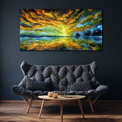 Golden clouds over calm water Canvas wall art