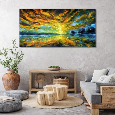 Golden clouds over calm water Canvas wall art