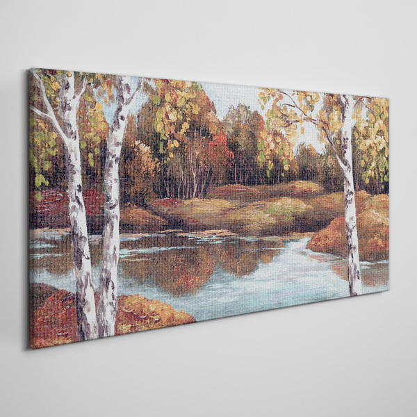 Autumn scenery by the river Print on canvas