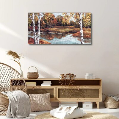 Autumn scenery by the river Print on canvas