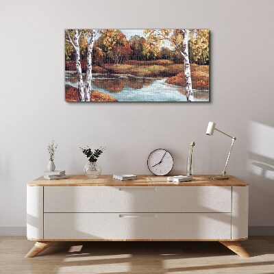 Autumn scenery by the river Print on canvas