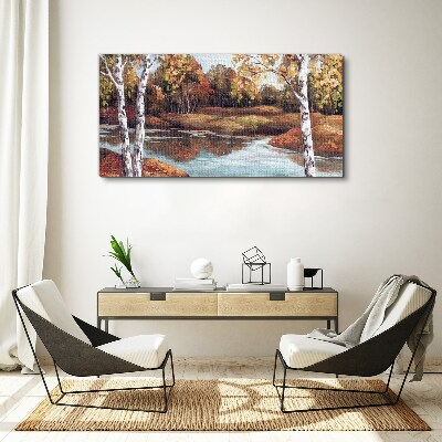 Autumn scenery by the river Print on canvas