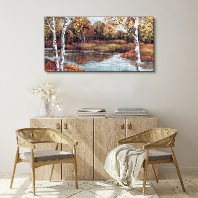 Autumn scenery by the river Print on canvas