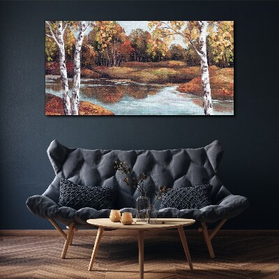 Autumn scenery by the river Print on canvas