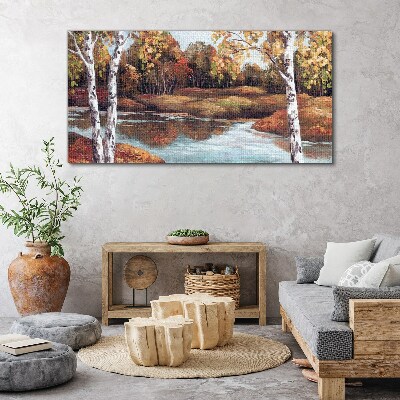 Autumn scenery by the river Print on canvas