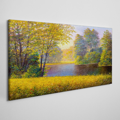 Golden autumn on the river Canvas wall art
