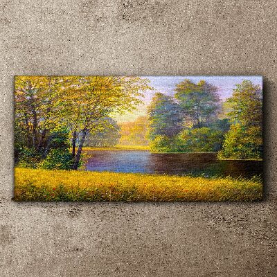 Golden autumn on the river Canvas wall art