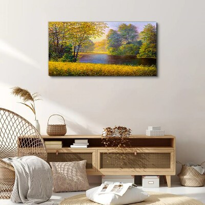 Golden autumn on the river Canvas wall art