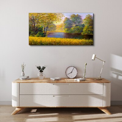 Golden autumn on the river Canvas wall art