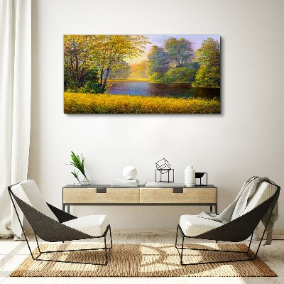 Golden autumn on the river Canvas wall art