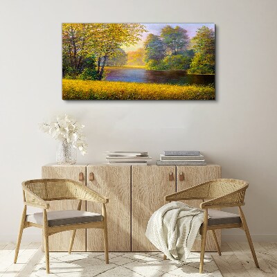 Golden autumn on the river Canvas wall art