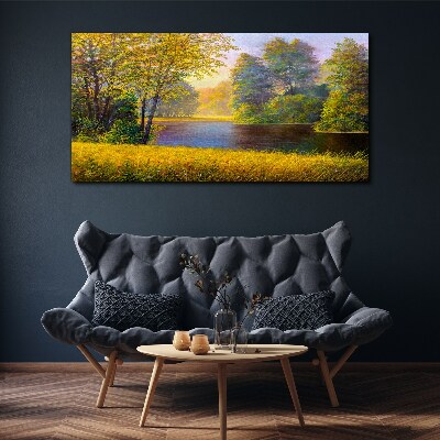 Golden autumn on the river Canvas wall art