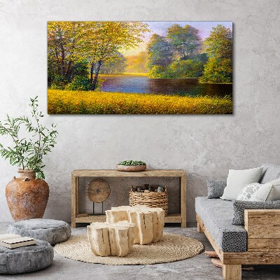 Golden autumn on the river Canvas wall art