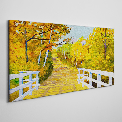 Bridge forest autumn Canvas Wall art