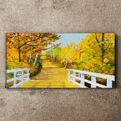 Bridge forest autumn Canvas Wall art