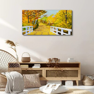 Bridge forest autumn Canvas Wall art