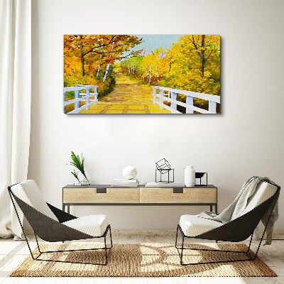 Bridge forest autumn Canvas Wall art