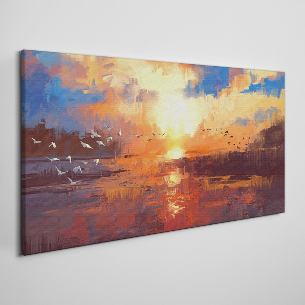 Sunset over a calm lake Print on canvas