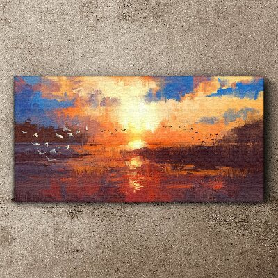 Sunset over a calm lake Print on canvas