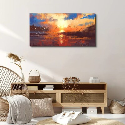 Sunset over a calm lake Print on canvas
