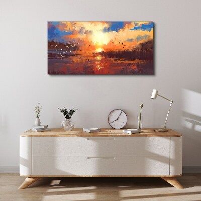 Sunset over a calm lake Print on canvas
