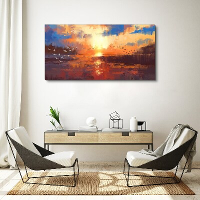 Sunset over a calm lake Print on canvas