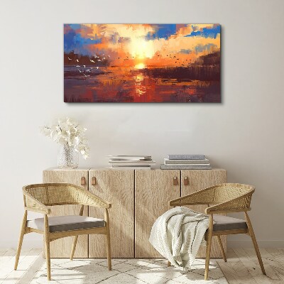 Sunset over a calm lake Print on canvas