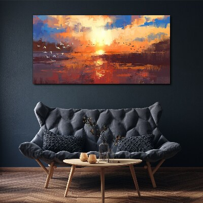 Sunset over a calm lake Print on canvas