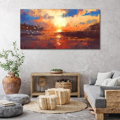 Sunset over a calm lake Print on canvas