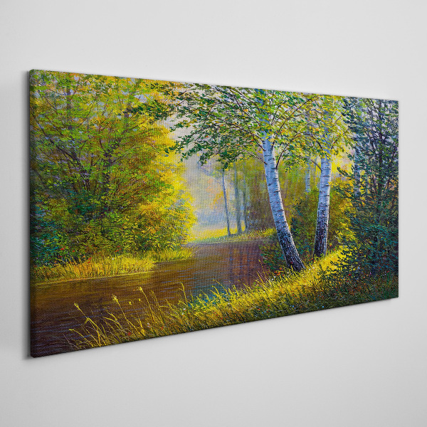 Golden light on the river bank Canvas wall art