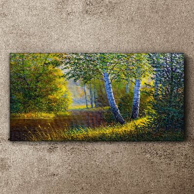 Golden light on the river bank Canvas wall art