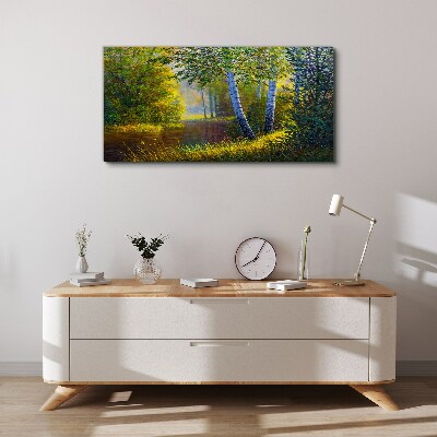 Golden light on the river bank Canvas wall art