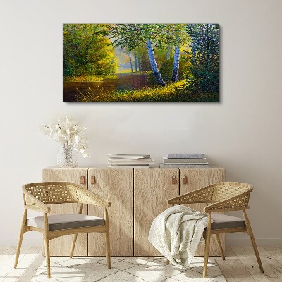 Golden light on the river bank Canvas wall art