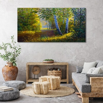 Golden light on the river bank Canvas wall art