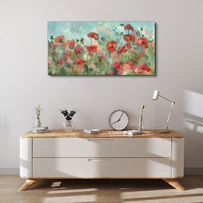 Flowers plants poppies rain Canvas Wall art