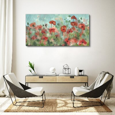 Flowers plants poppies rain Canvas Wall art