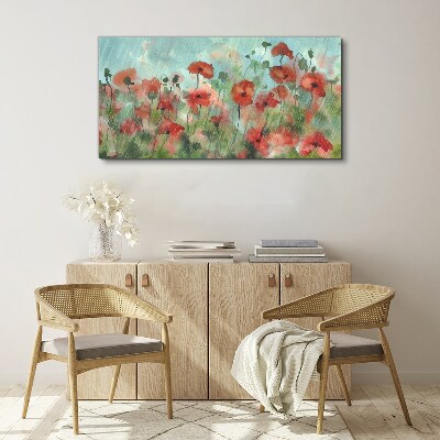 Flowers plants poppies rain Canvas Wall art