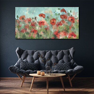 Flowers plants poppies rain Canvas Wall art